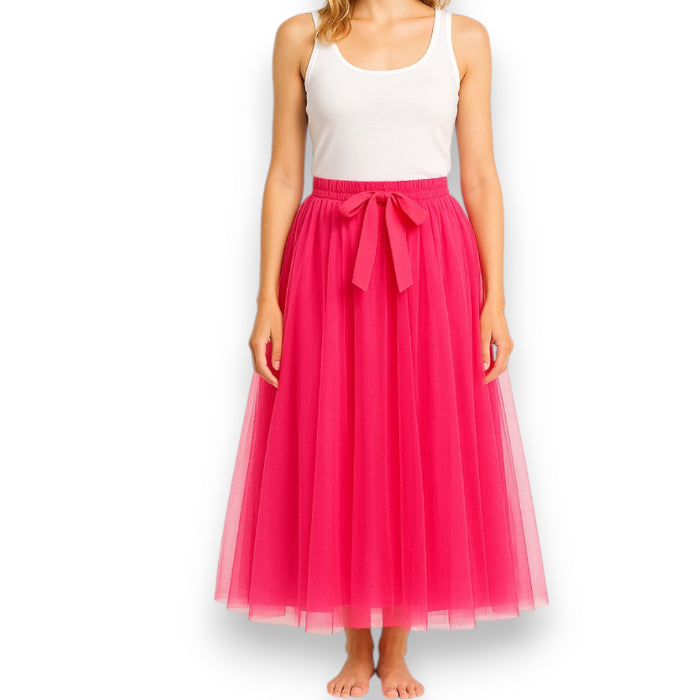 Bhgytec Damen Tüllrock In Rosa – Midilänge, A-Linie, Mit Bindegürtel, Für Hochzeit, Party, Größe 38