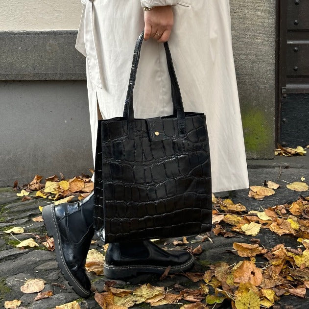 Handtasche Schwarz Kroko Schwarze Kroko Handtasche Leder