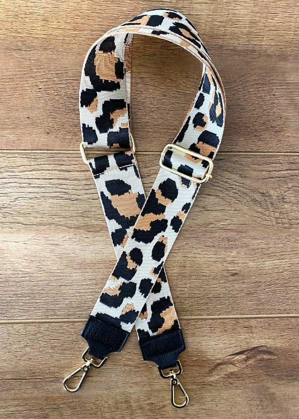 Taschengurt breit Schwarz Braun-Gepard (Goldene Verschlüsse