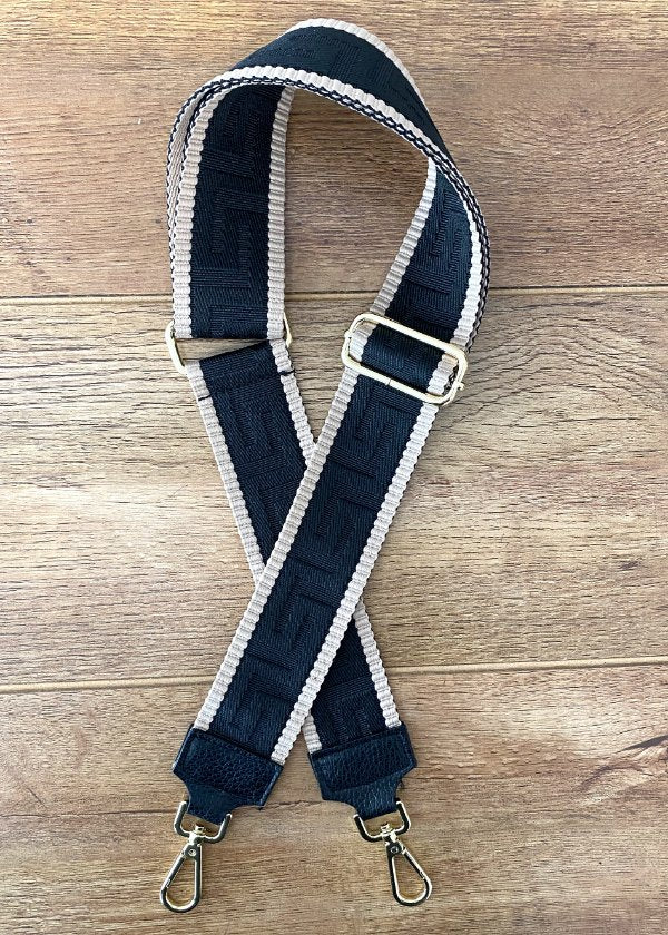 Taschengurt breit Schwarz Ornament (Goldene Verschlüsse) – Trendecke