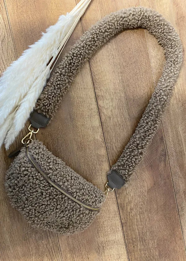 Mittlere Teddyfell Bauchtasche Matsch (Goldene Verschlüsse