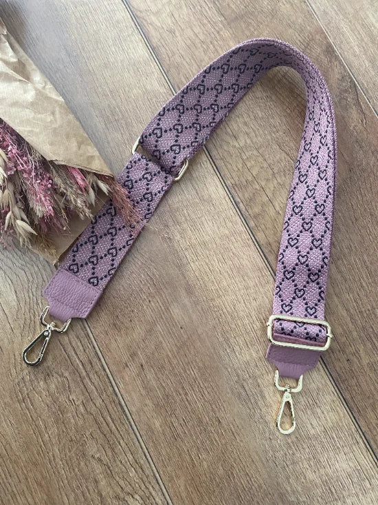 Taschengurt breit altrosa Herzmuster (Goldene Verschlüsse) – Trendecke