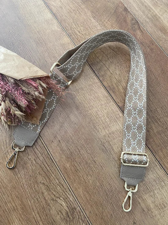 Taschengurt breit Taube Herzmuster (Goldene Verschlüsse) – Trendecke