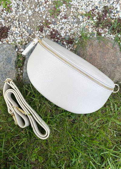 Leder Bauchtaschen Set Beige Ethno (Goldene Verschlüsse)