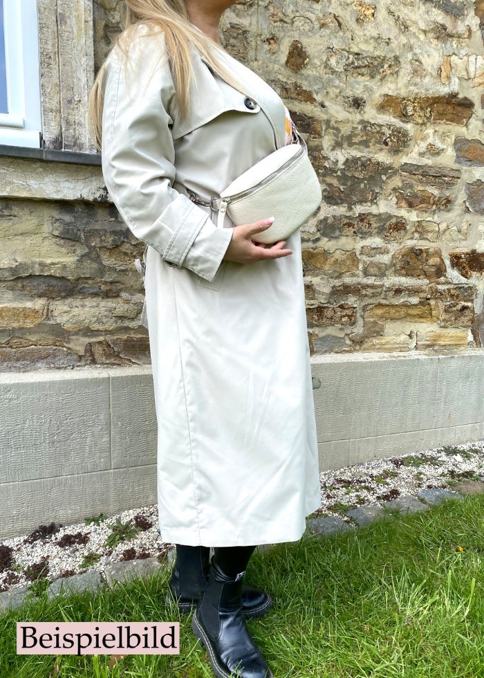 Leder Bauchtaschen Set Beige Zebra (Silberne Verschlüsse)