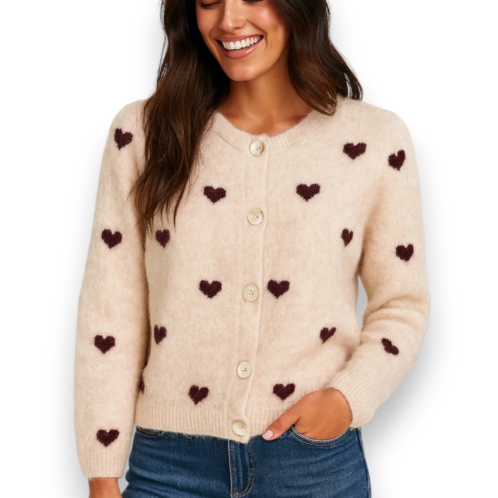 Damen Cardigan mit Herzen (beige)