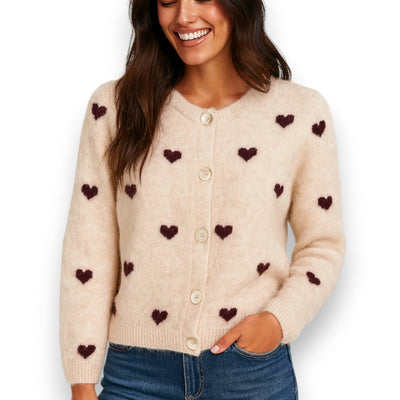 Damen Cardigan mit Herzen (beige)