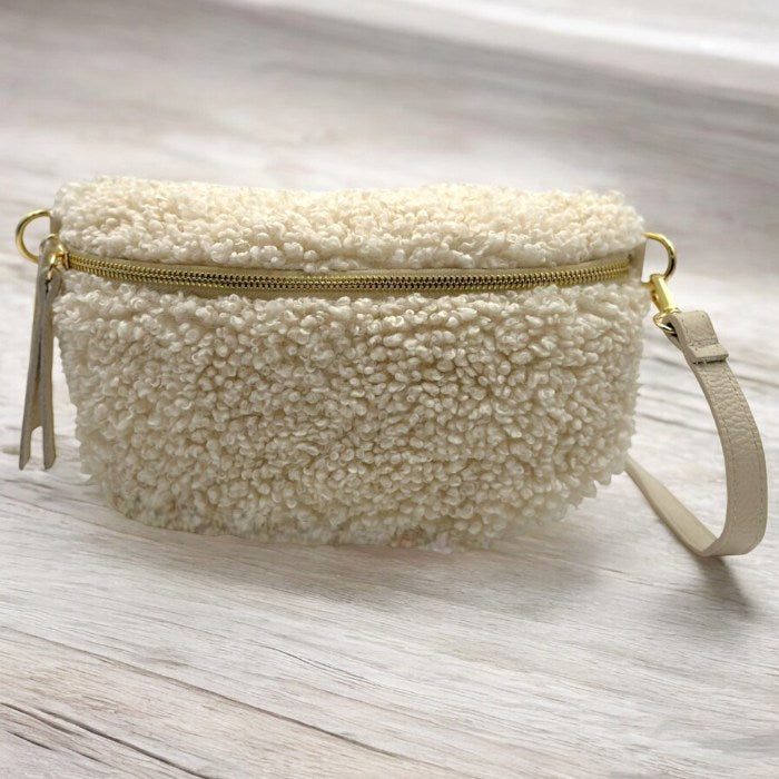 Bauchtasche Felloptik Beige (mittel)