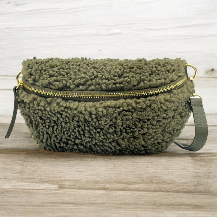 Bauchtasche Felloptik Khakigrün (mittel)