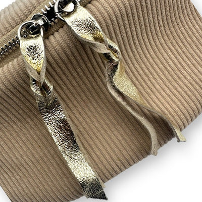 Cord Bauchtasche mit Doppelzipper Reißverschluss Beige