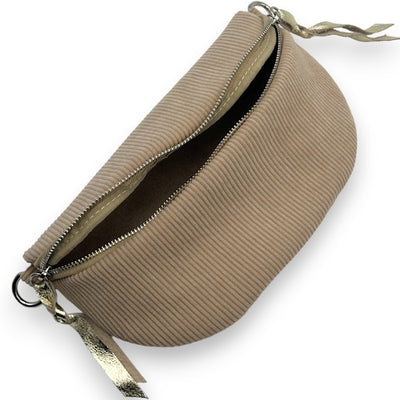 Cord Bauchtasche mit Doppelzipper Reißverschluss Beige