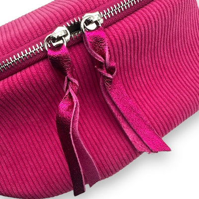 Cord Bauchtasche mit Doppelzipper Reißverschluss Fuchsia