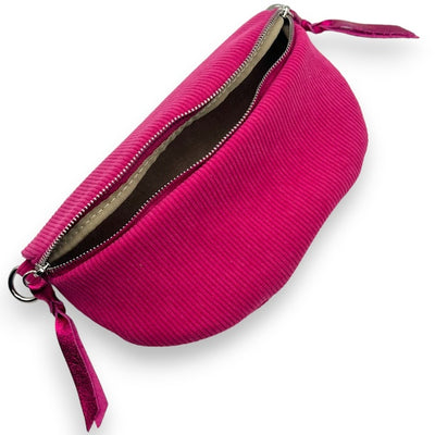 Cord Bauchtasche mit Doppelzipper Reißverschluss Fuchsia