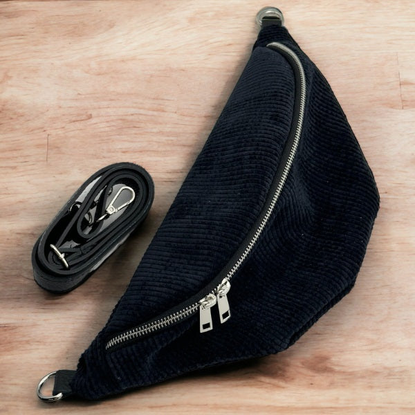 Cord Bauchtasche Schwarz Silber