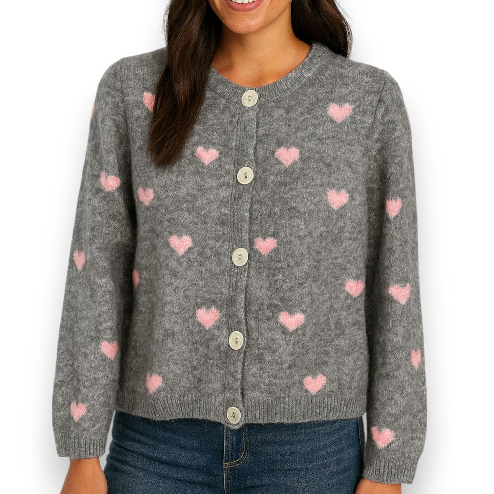 Damen Cardigan mit Herzen (dunkelgrau)