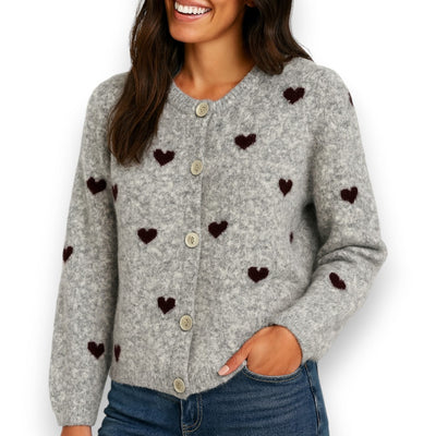 Damen Cardigan mit Herzen (hellgrau)