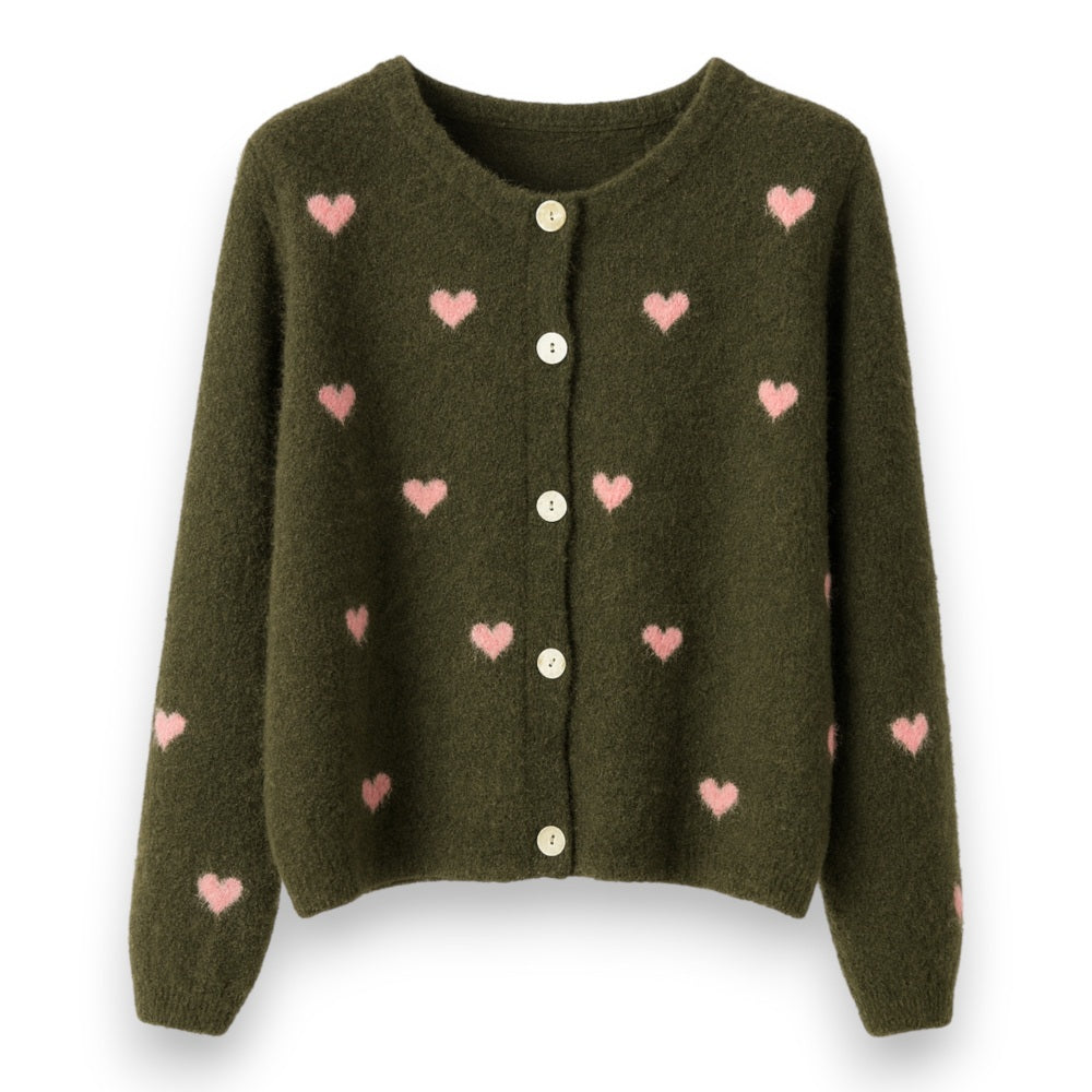Damen Cardigan mit Herzen (olivgrün)