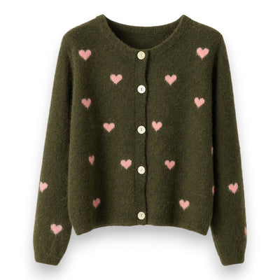 Damen Cardigan mit Herzen (olivgrün)