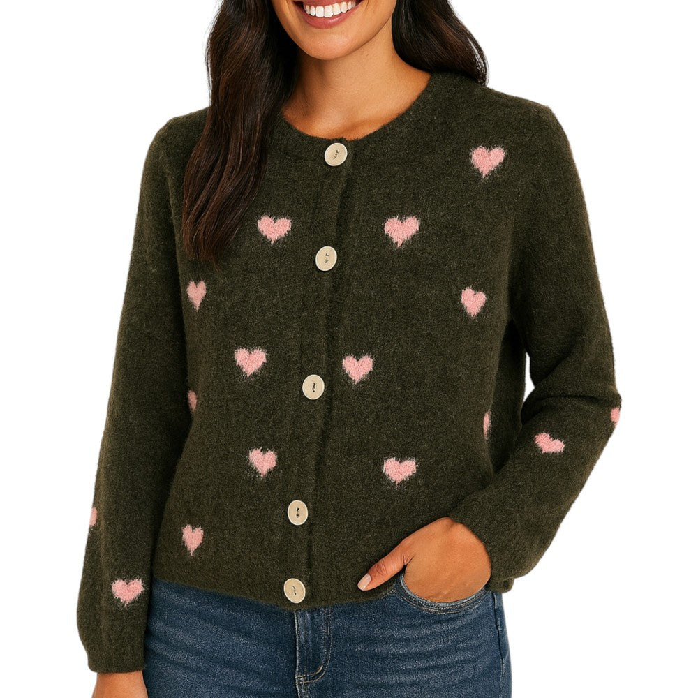 Damen Cardigan mit Herzen (olivgrün)