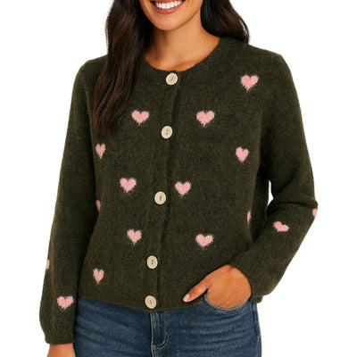 Damen Cardigan mit Herzen (olivgrün)