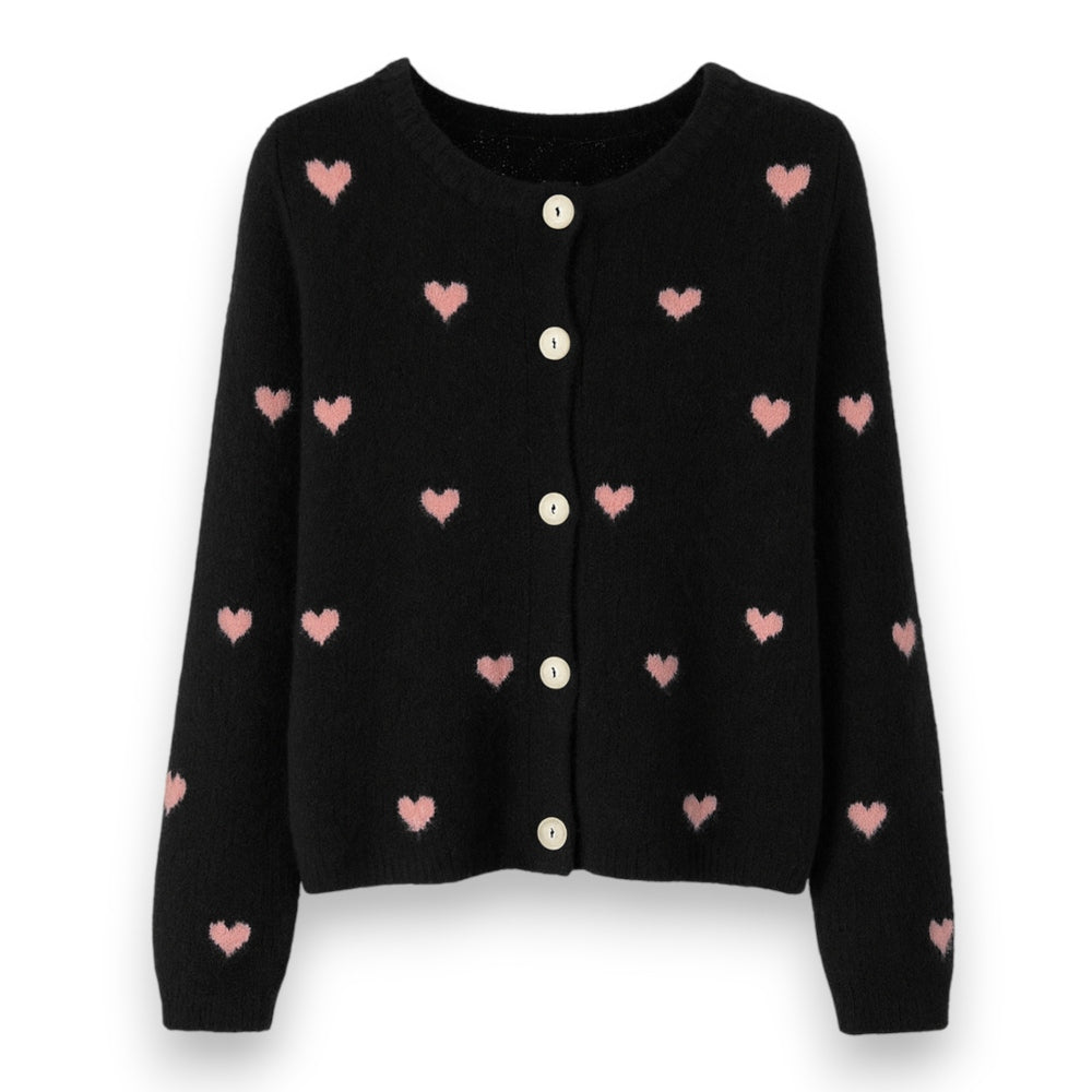 Damen Cardigan mit Herzen (schwarz)