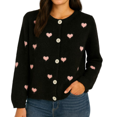 Damen Cardigan mit Herzen (schwarz)