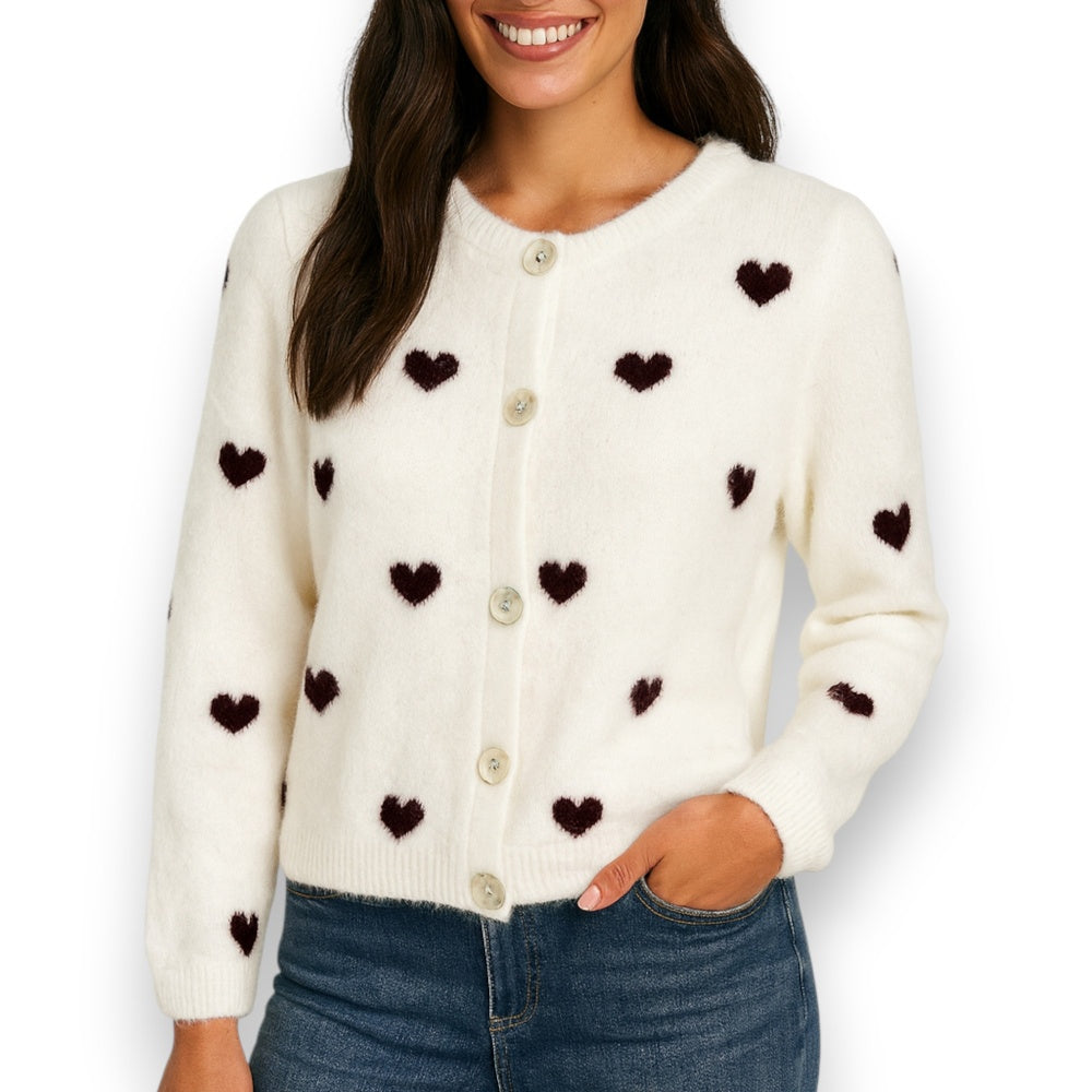 Damen Cardigan mit Herzen (weiß)
