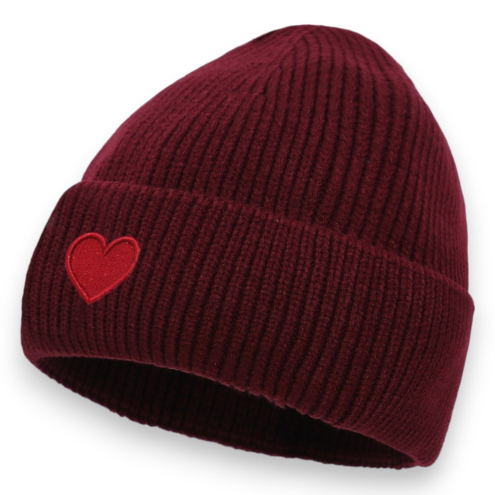 Damen Mütze mit Herz bordeaux