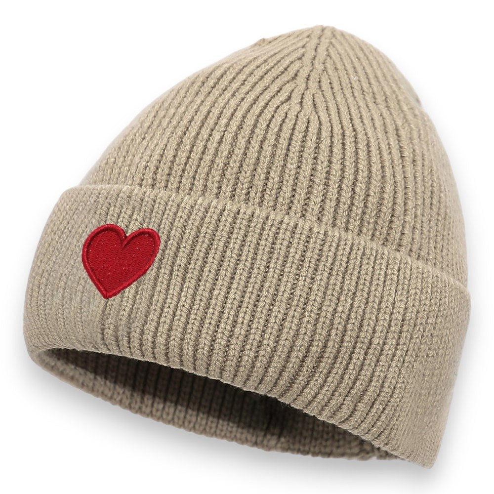 Damen Mütze mit Herz taupe