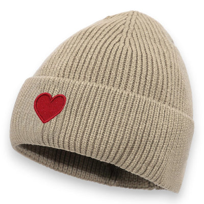 Damen Mütze mit Herz taupe