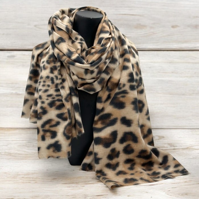2 Stück Leopardenmuster Schal Damen – Übergroß 160x70 Cm, Weicher Winterhalstuch Aus Baumwolle-Leinen