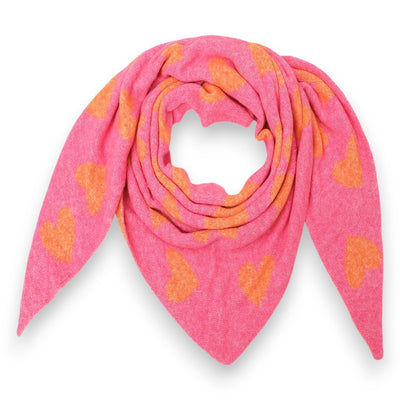 Damen Schal mit Herzen – XXL Winterschal, beidseitiges Herzmotiv rosa orange