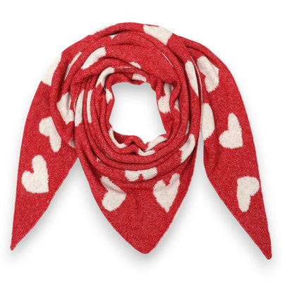 Damen Schal mit Herzen – XXL Winterschal, beidseitiges Herzmotiv rot weiß