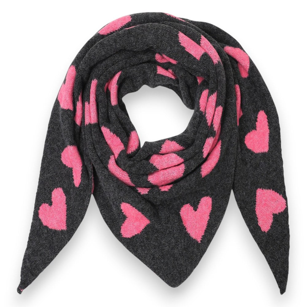 Damen Schal mit Herzen – XXL Winterschal, beidseitiges Herzmotiv schwarz pink