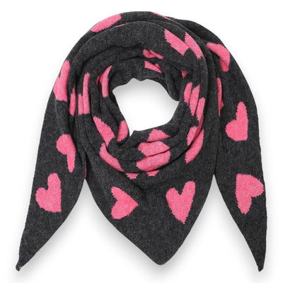 Damen Schal mit Herzen – XXL Winterschal, beidseitiges Herzmotiv schwarz pink