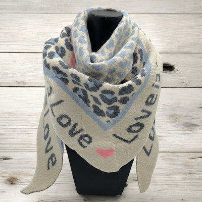 Damen Schal Winter Beige-Blau (LOVE)