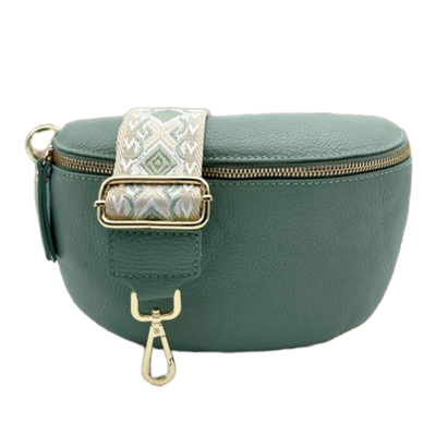 Leder Bauchtaschen Set Mintgrün Mintgrün-X-Raute (Goldene Verschlüsse)