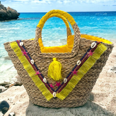 Ibiza Strandtasche mit Quaste gelb