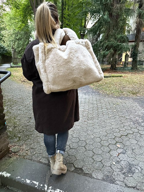 Kunstfell Tasche beige XXL