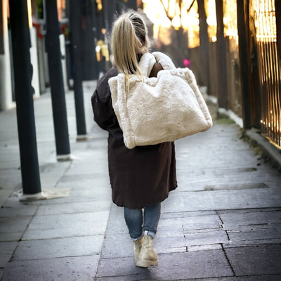 Kunstfell Tasche beige XXL