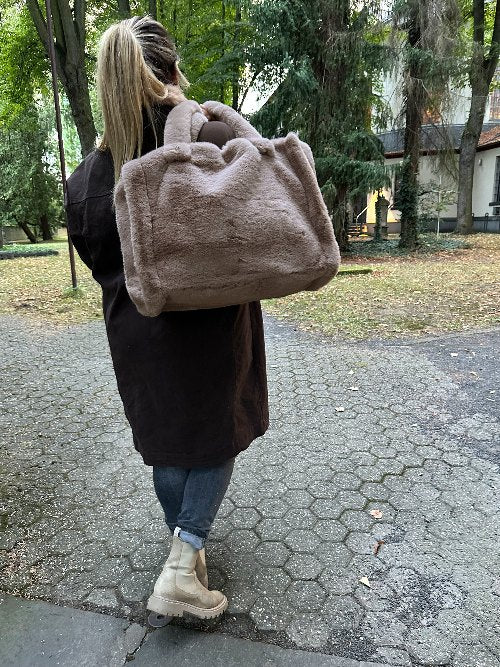 Kunstfell Tasche Taupe XXL