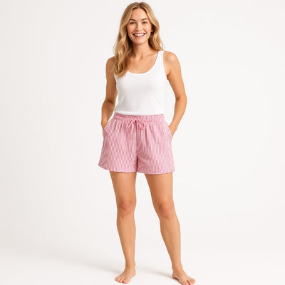 Kurze Musselin Hose Damen gestreift (Rosa)