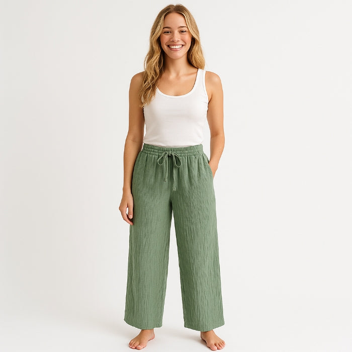 Lange Musselin Hose Damen (Khakigrün)