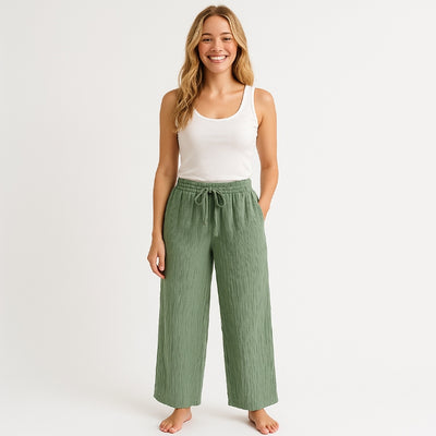 Lange Musselin Hose Damen (Khakigrün)