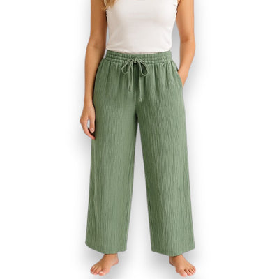 Lange Musselin Hose Damen (Khakigrün)