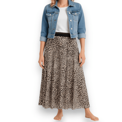 Langer Stoffrock Beige Leoparden Muster