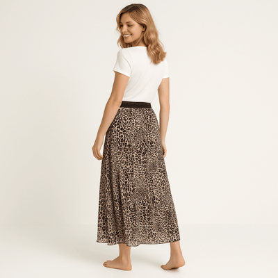 Langer Stoffrock Beige Leoparden Muster