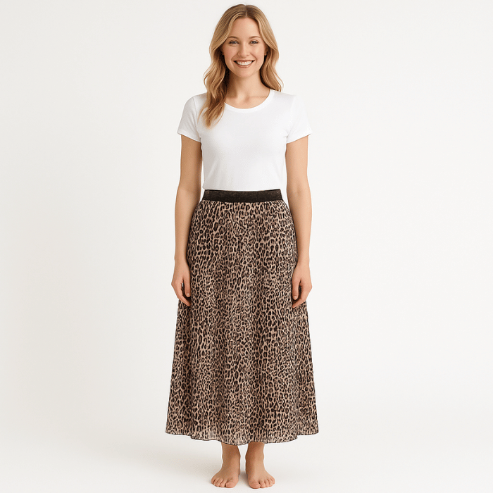 Langer Stoffrock Beige Leoparden Muster