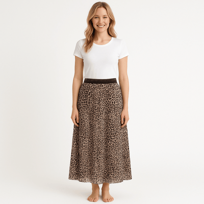 Langer Stoffrock Beige Leoparden Muster