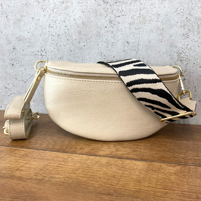 Leder Bauchtaschen Set Beige Zebra (Goldene Verschlüsse)